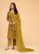 Flower Design Salwar Suit in Yellow